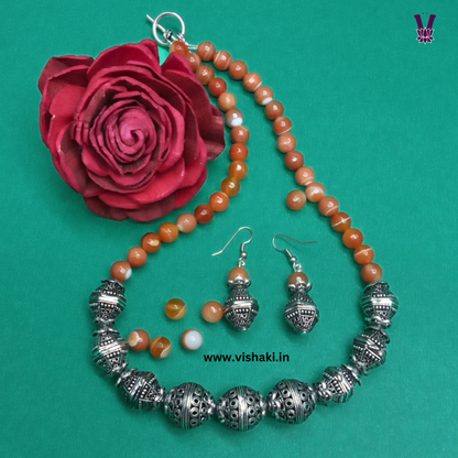 Mrudhvi Orange Agate Short Necklace Set