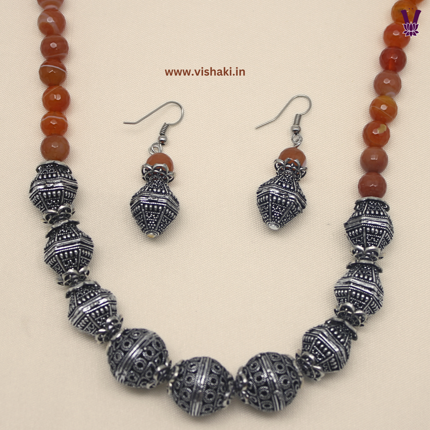 Mrudhvi Orange Agate Short Necklace Set