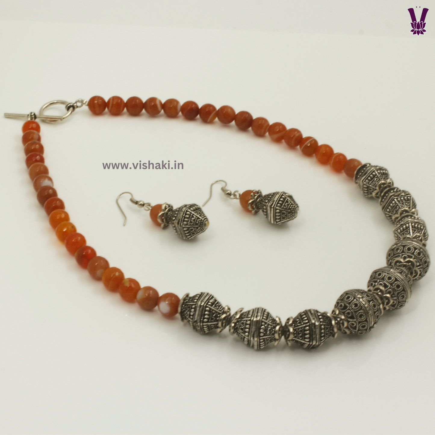 Mrudhvi Orange Agate Short Necklace Set