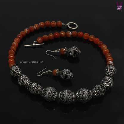 Mrudhvi Orange Agate Short Necklace Set