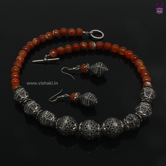 Mrudhvi Orange Agate Short Necklace Set