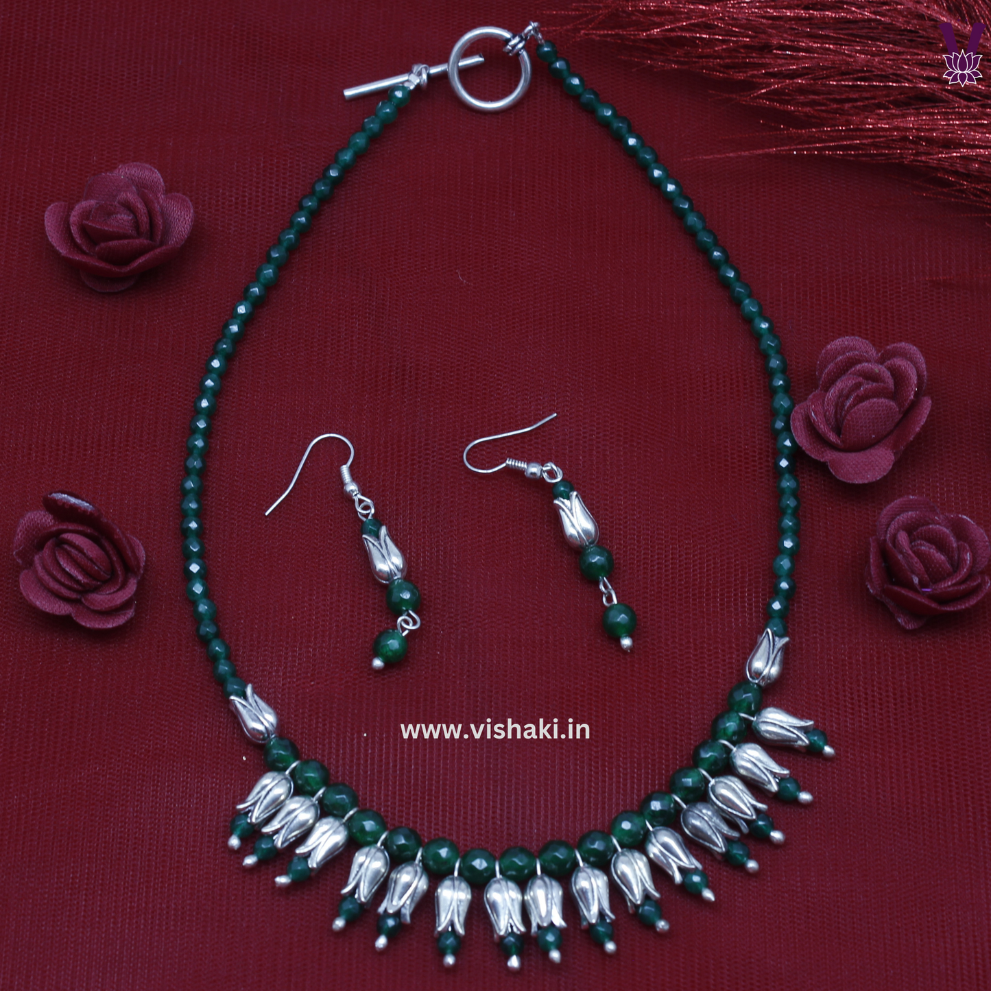 Mrudhvi Green Agate Choker Necklace Set