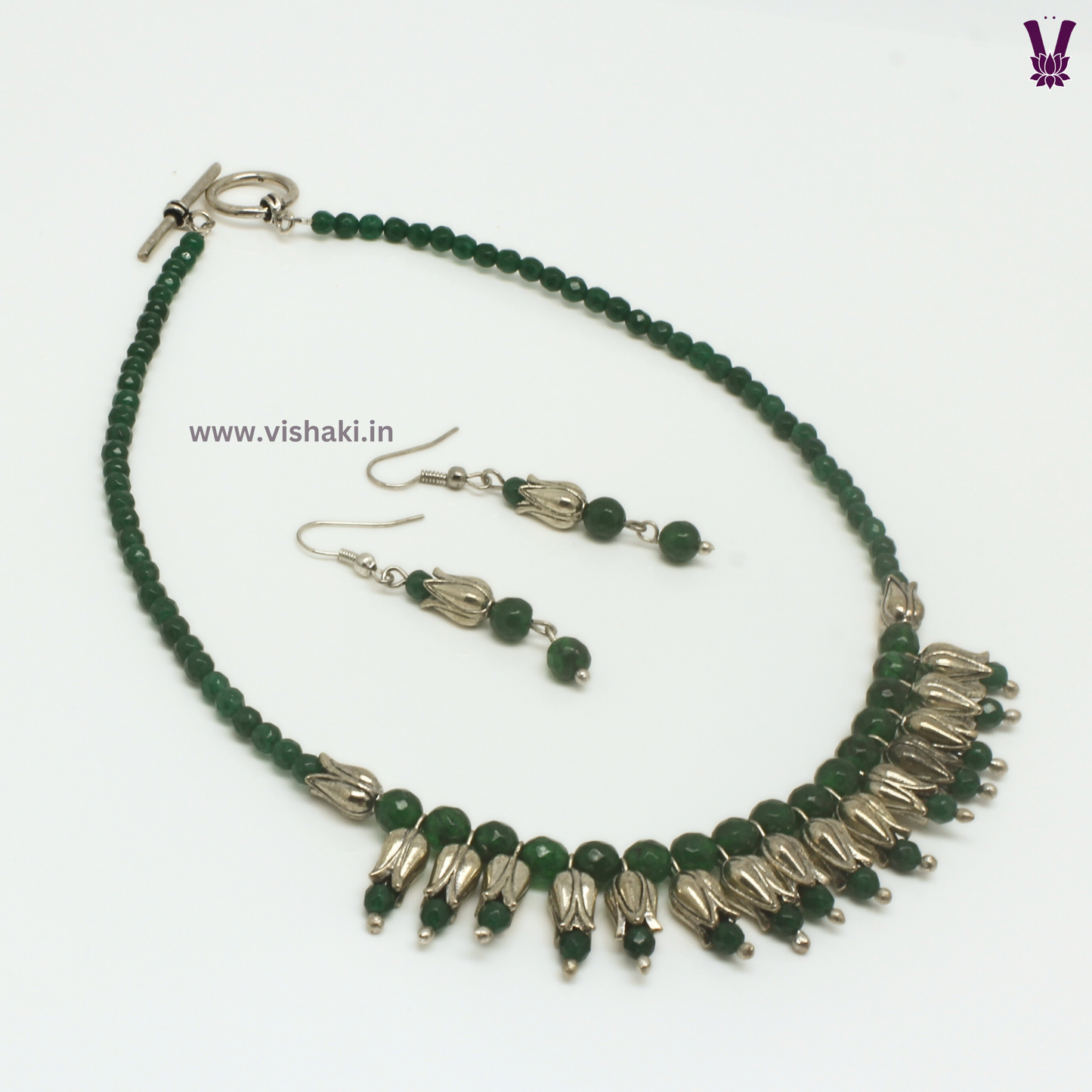 Mrudhvi Green Agate Choker Necklace Set