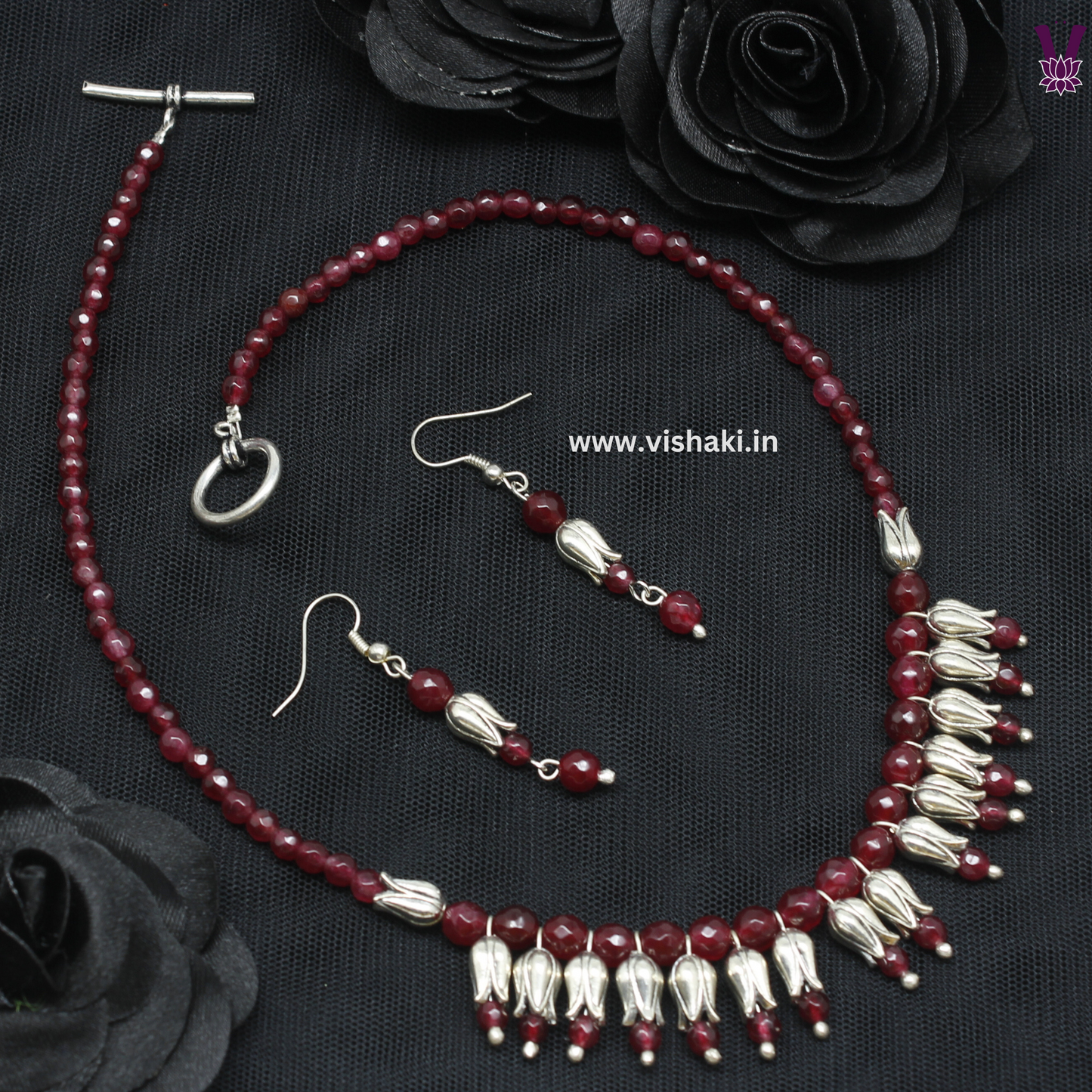 Mrudhvi Ruby Agate Choker Necklace Set
