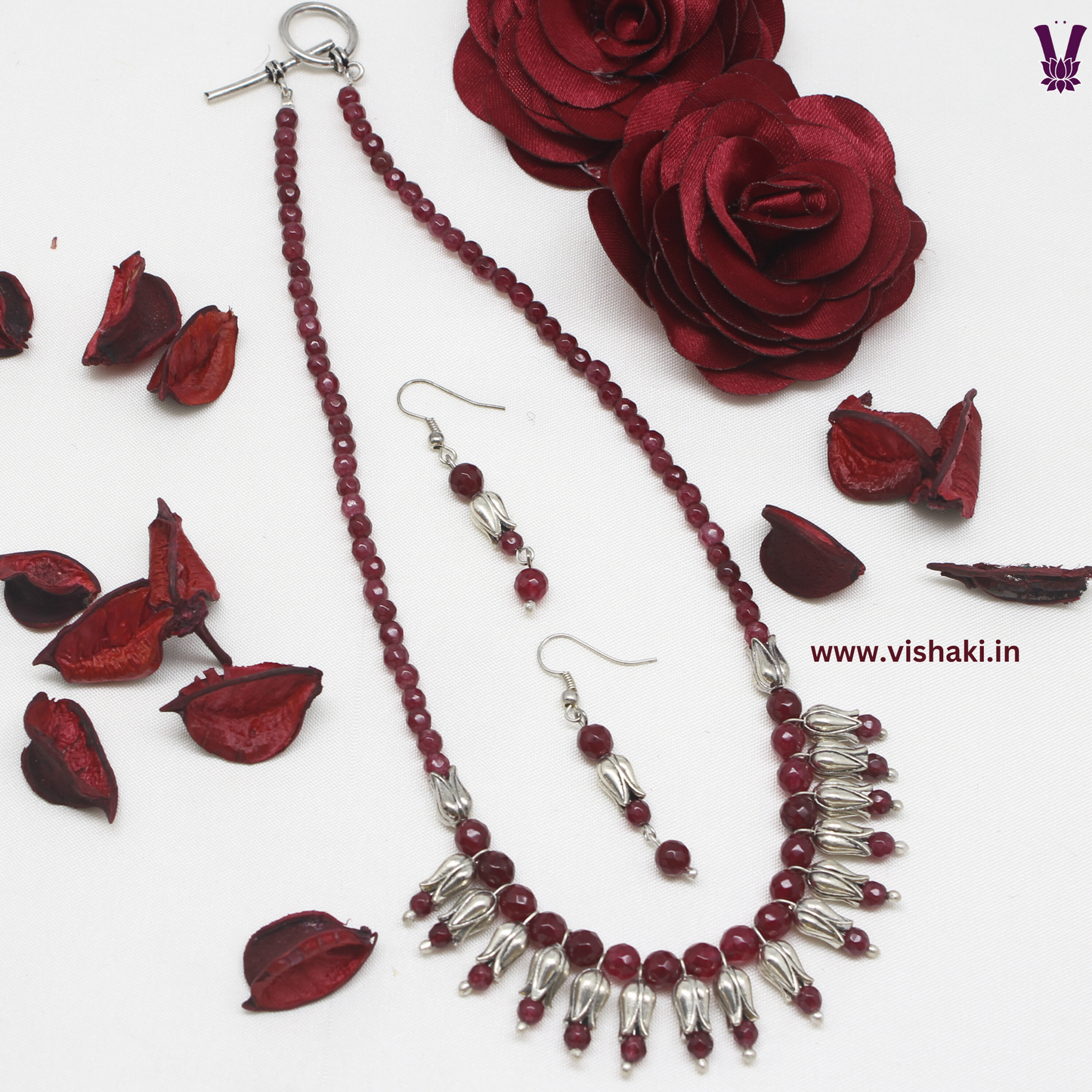 Mrudhvi Ruby Agate Choker Necklace Set