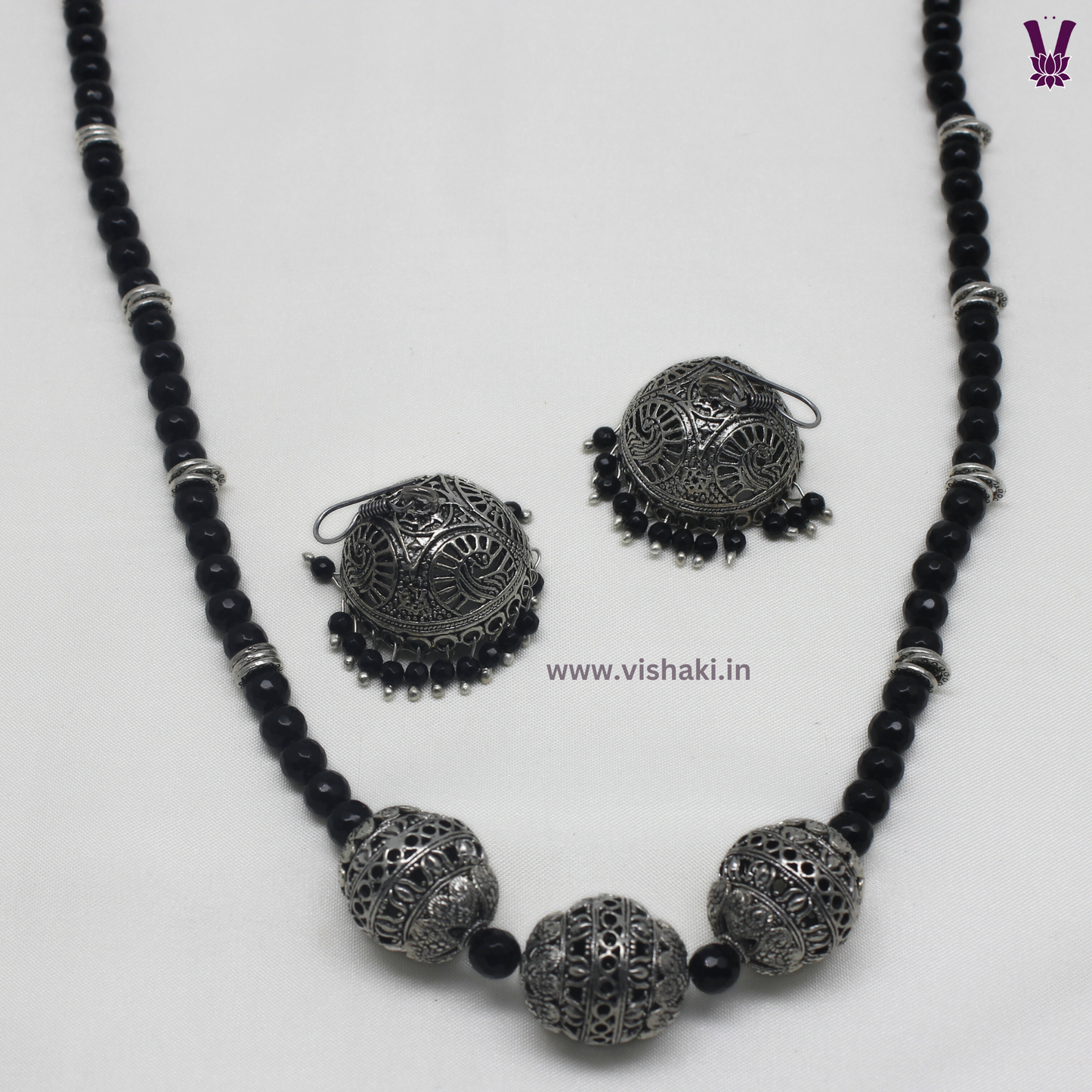 Mrudhvi Black Agate Long Necklace Set