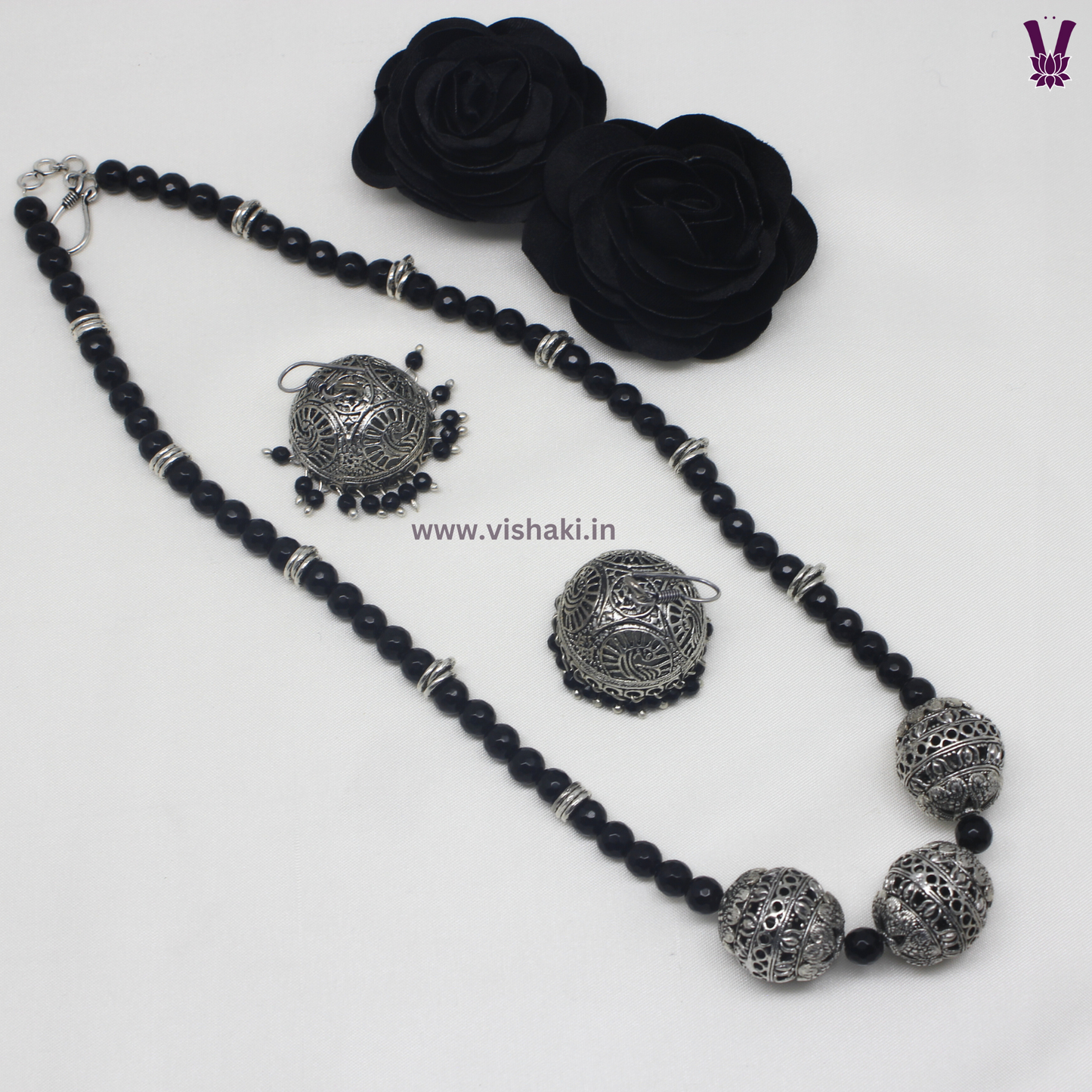 Mrudhvi Black Agate Long Necklace Set