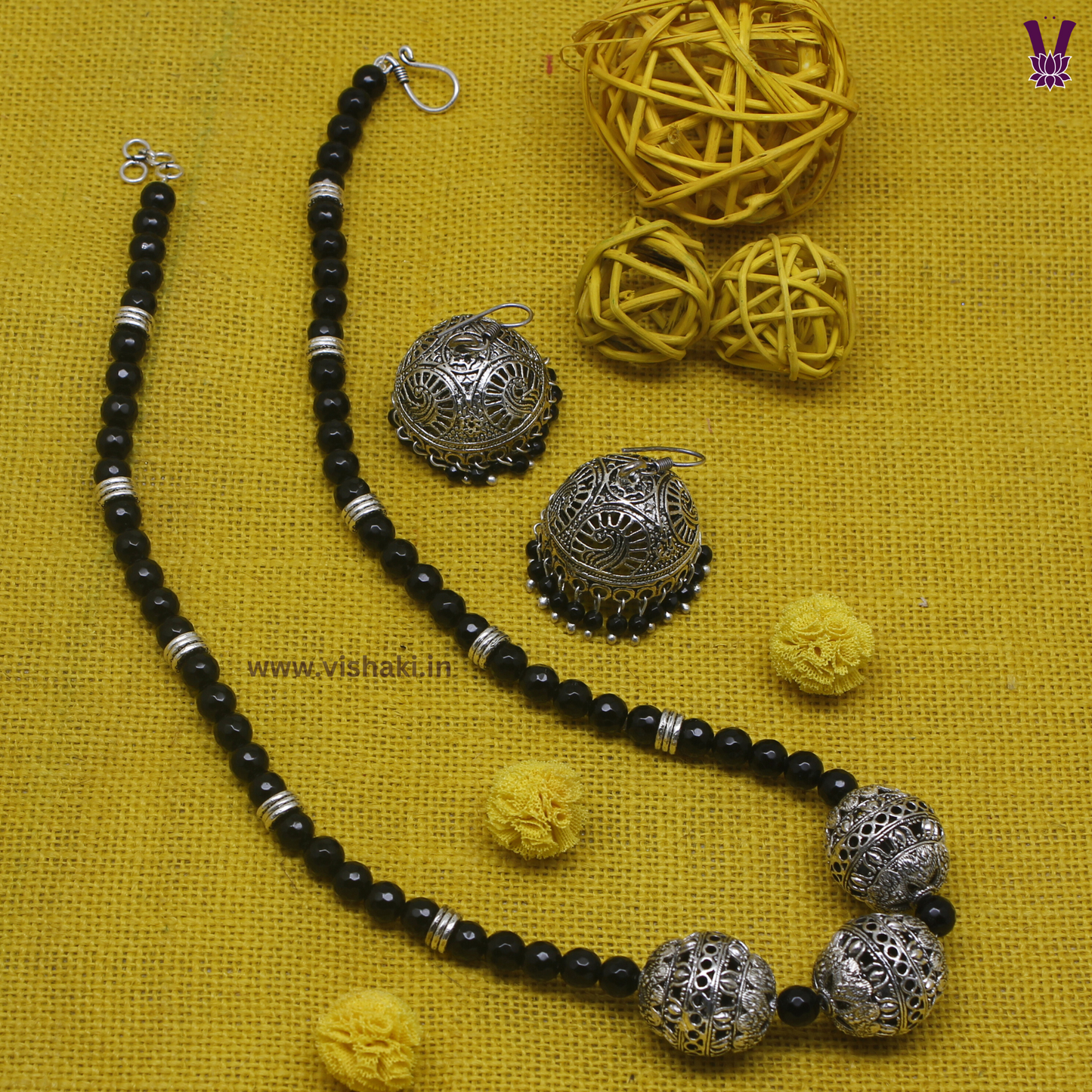 Mrudhvi Black Agate Long Necklace Set