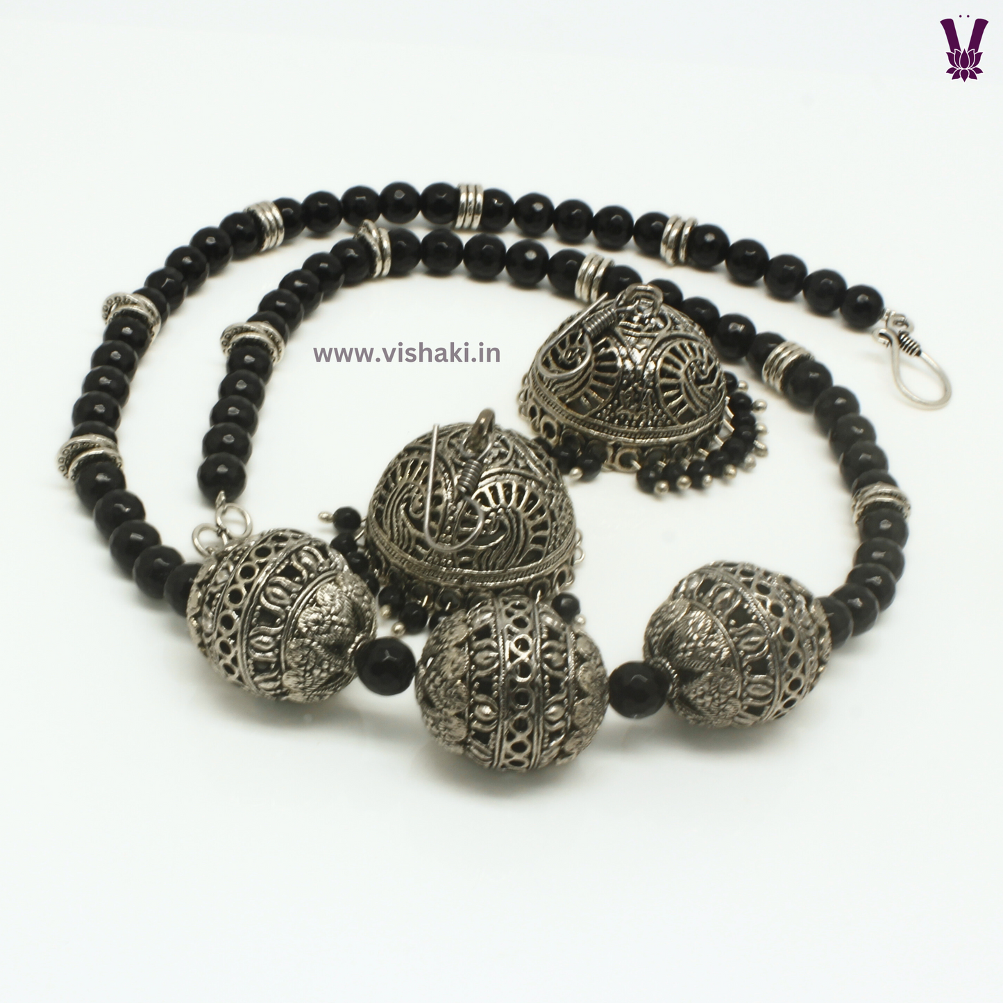 Mrudhvi Black Agate Long Necklace Set