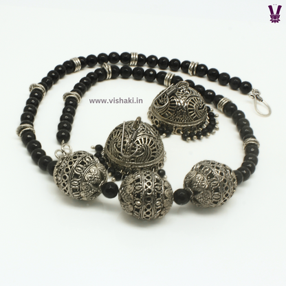 Mrudhvi Black Agate Long Necklace Set