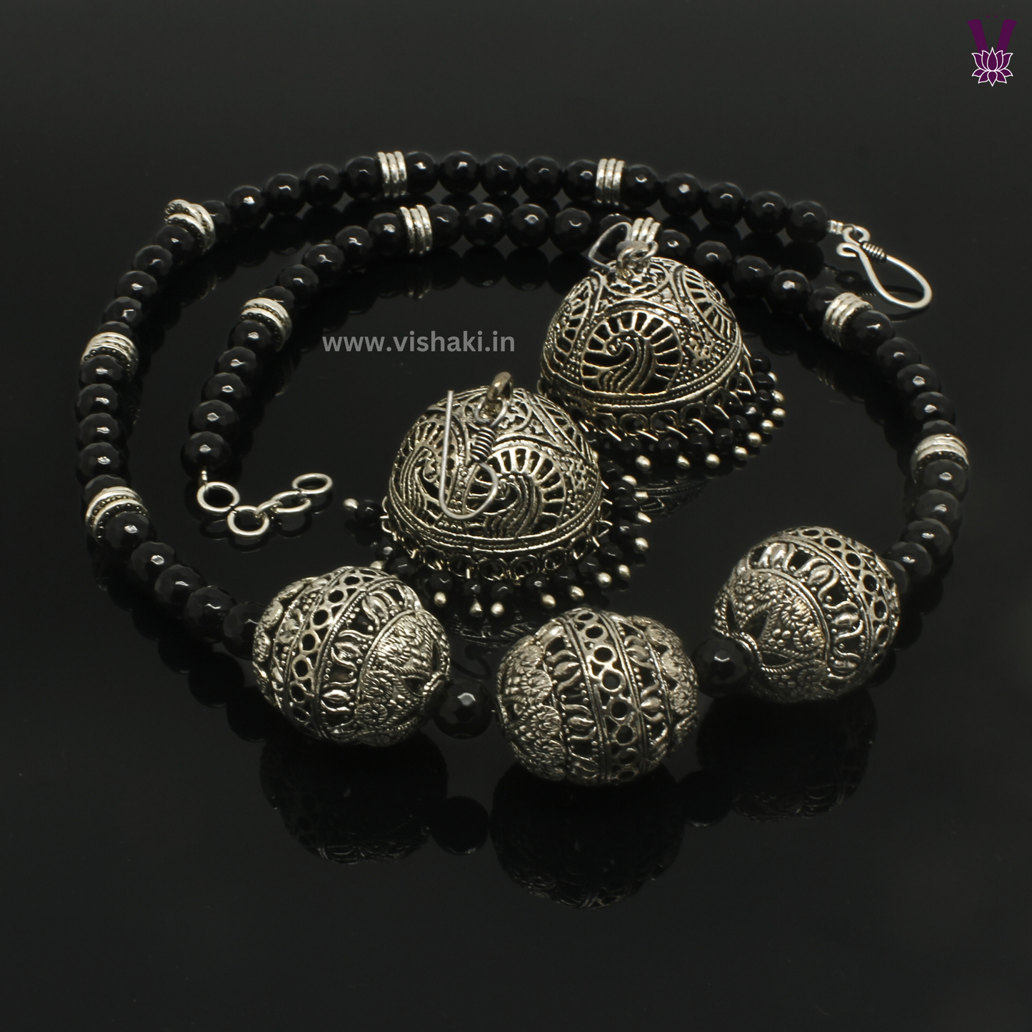Mrudhvi Black Agate Long Necklace Set