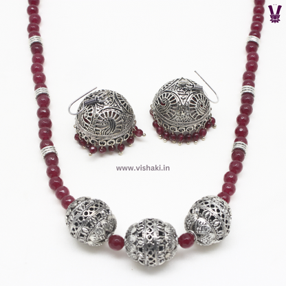 Mrudhvi Ruby Agate Long Necklace Set