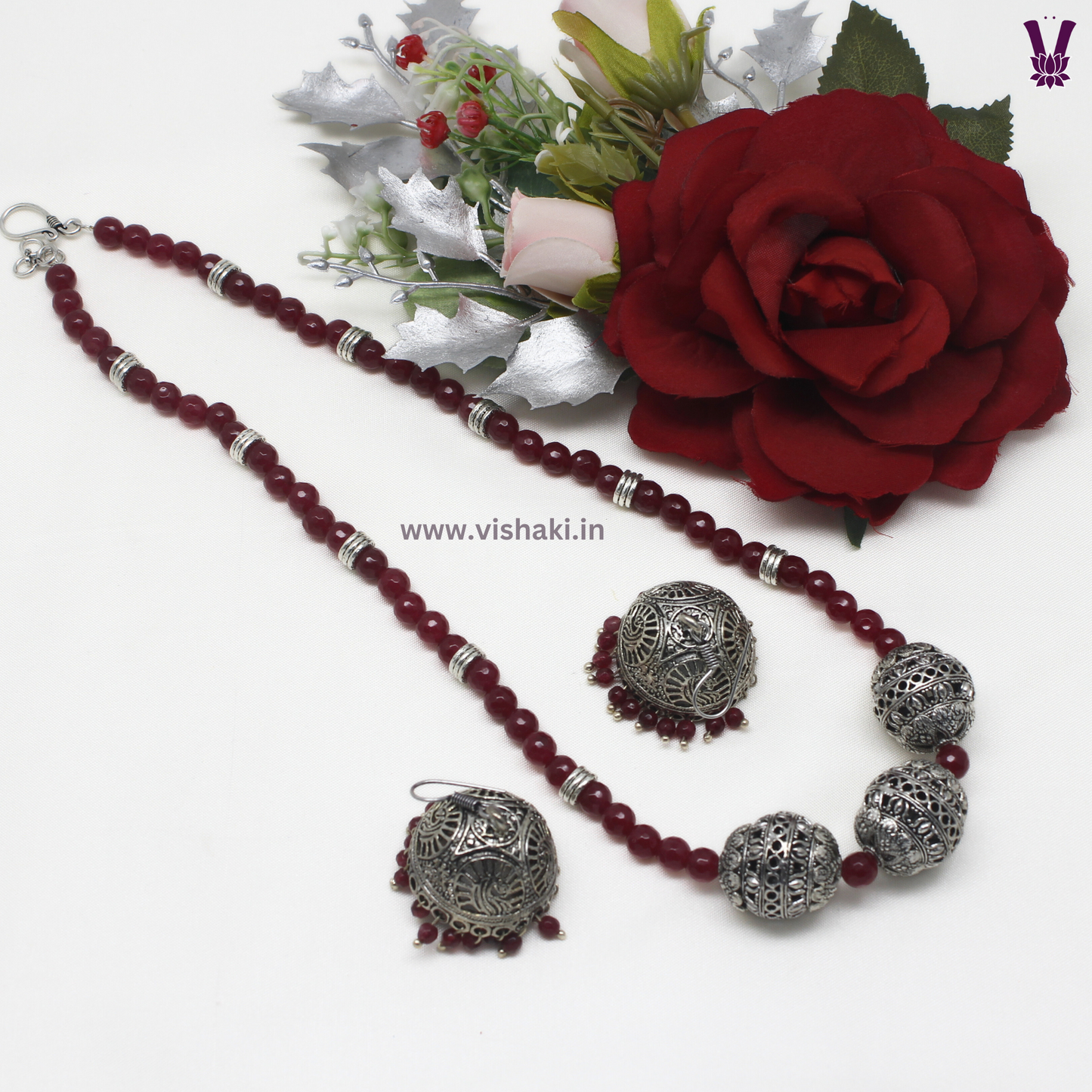 Mrudhvi Ruby Agate Long Necklace Set