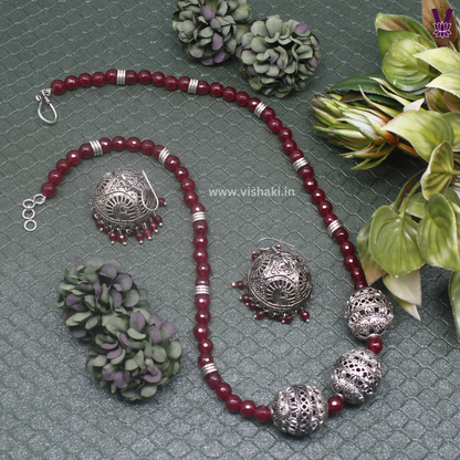 Mrudhvi Ruby Agate Long Necklace Set