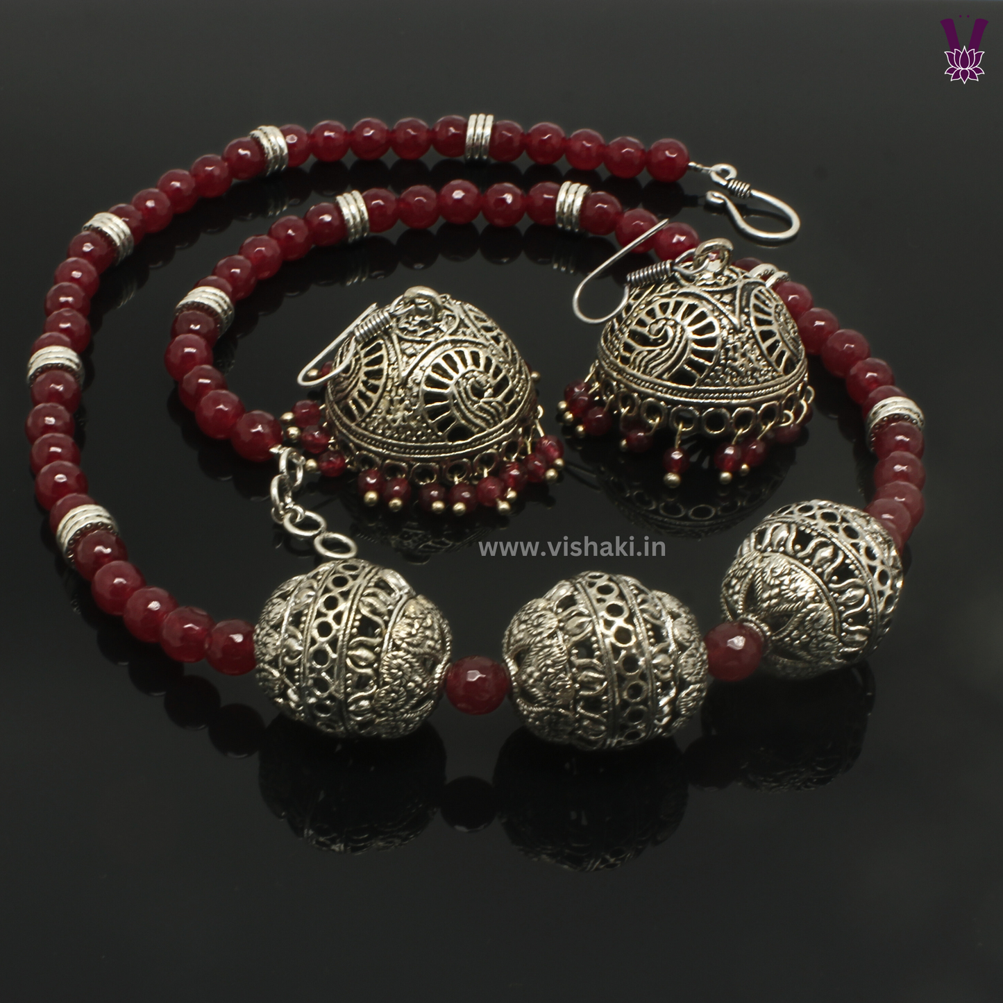 Mrudhvi Ruby Agate Long Necklace Set