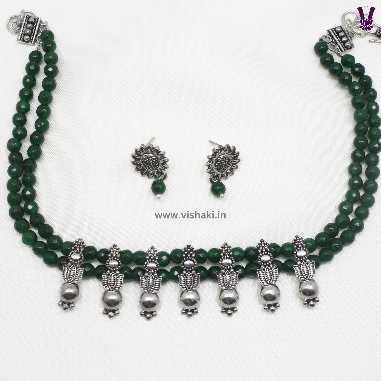 Mrudhvi Green Agate Choker Necklace Set