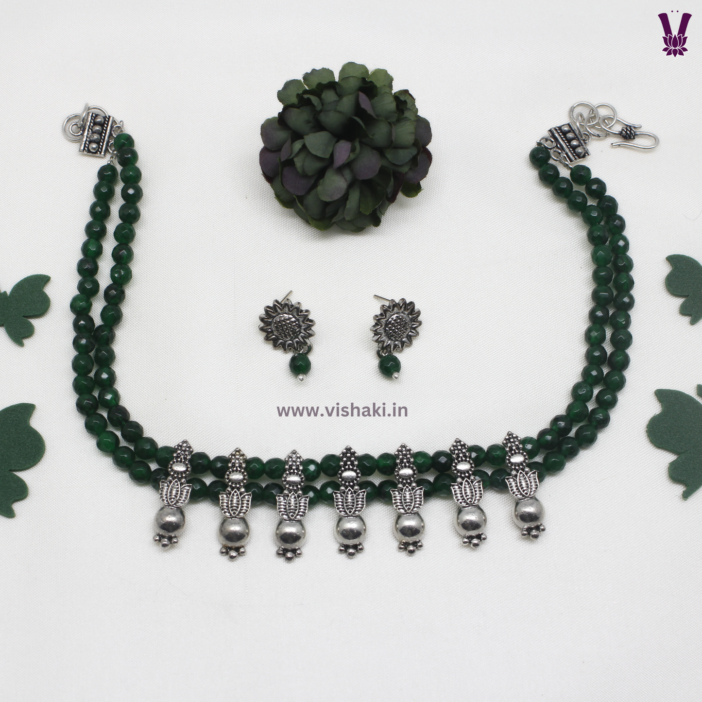 Mrudhvi Green Agate Choker Necklace Set
