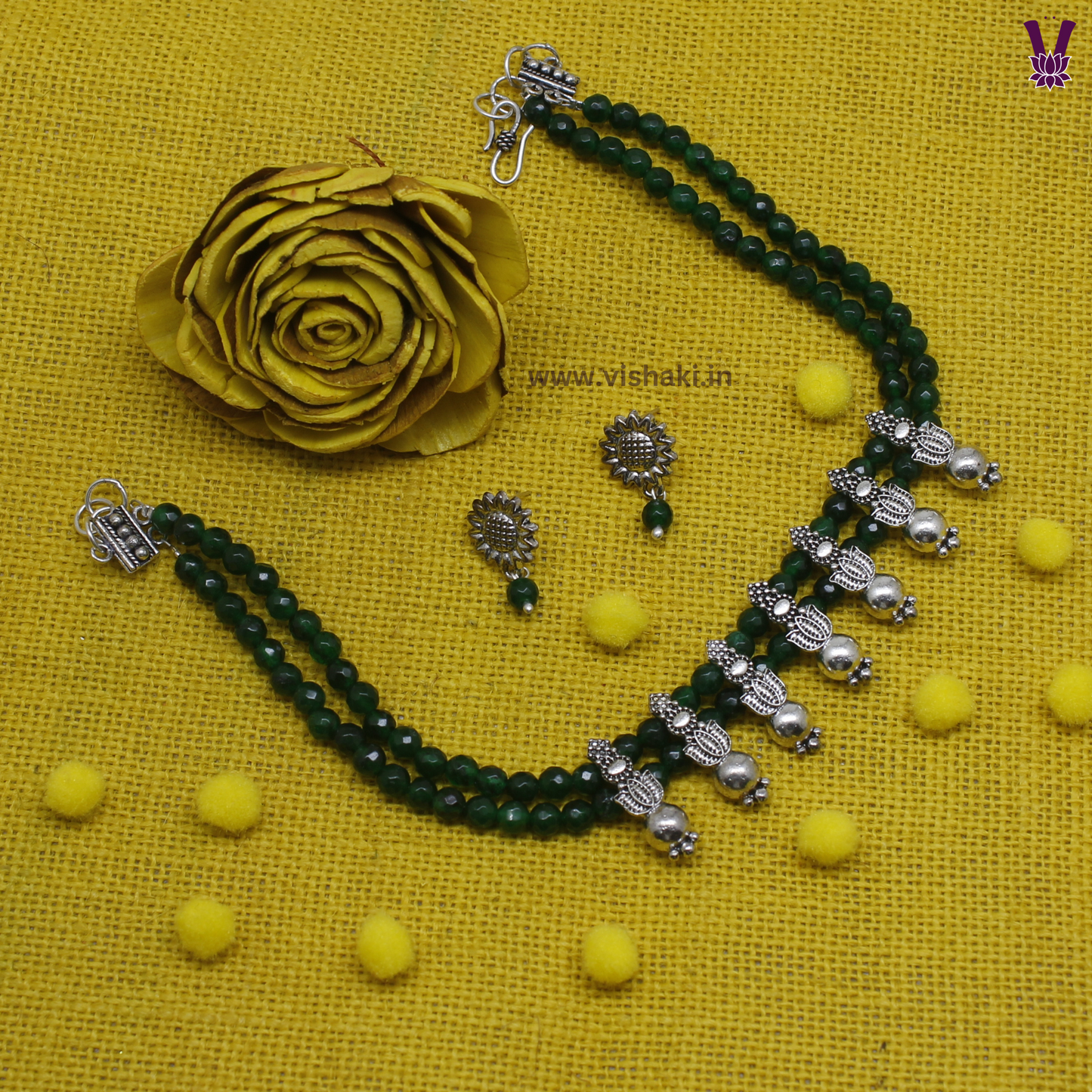Mrudhvi Green Agate Choker Necklace Set