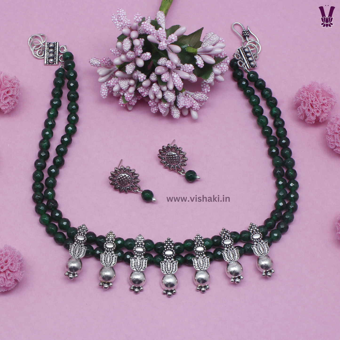 Mrudhvi Green Agate Choker Necklace Set