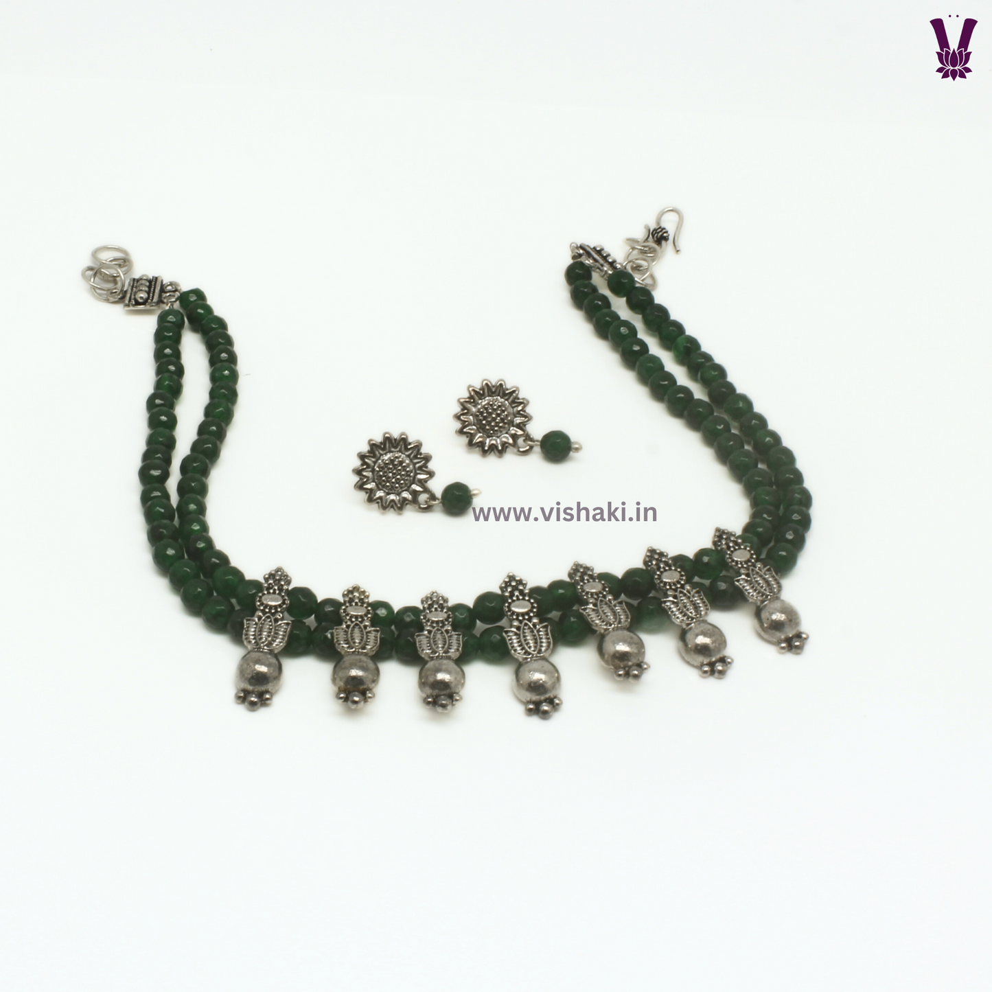 Mrudhvi Green Agate Choker Necklace Set