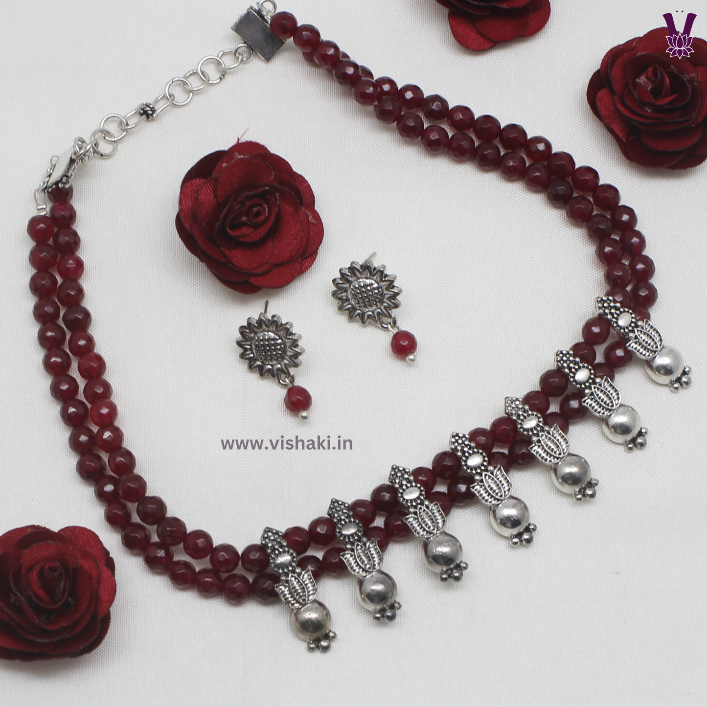 Mrudhvi Ruby Agate Choker Necklace Set