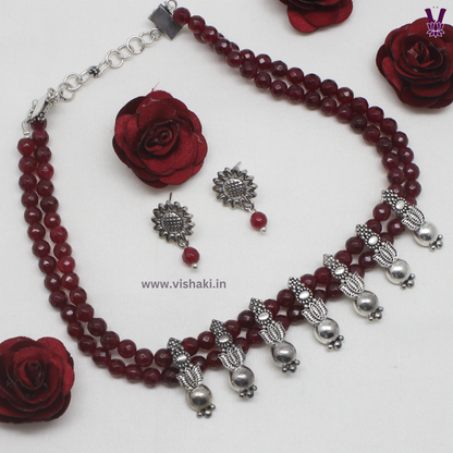 Mrudhvi Ruby Agate Choker Necklace Set