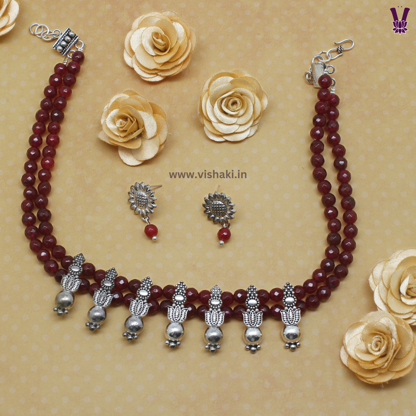 Mrudhvi Ruby Agate Choker Necklace Set