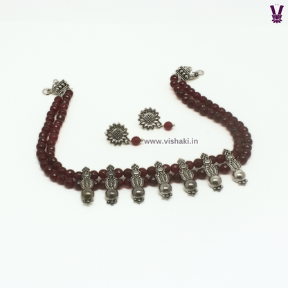 Mrudhvi Ruby Agate Choker Necklace Set
