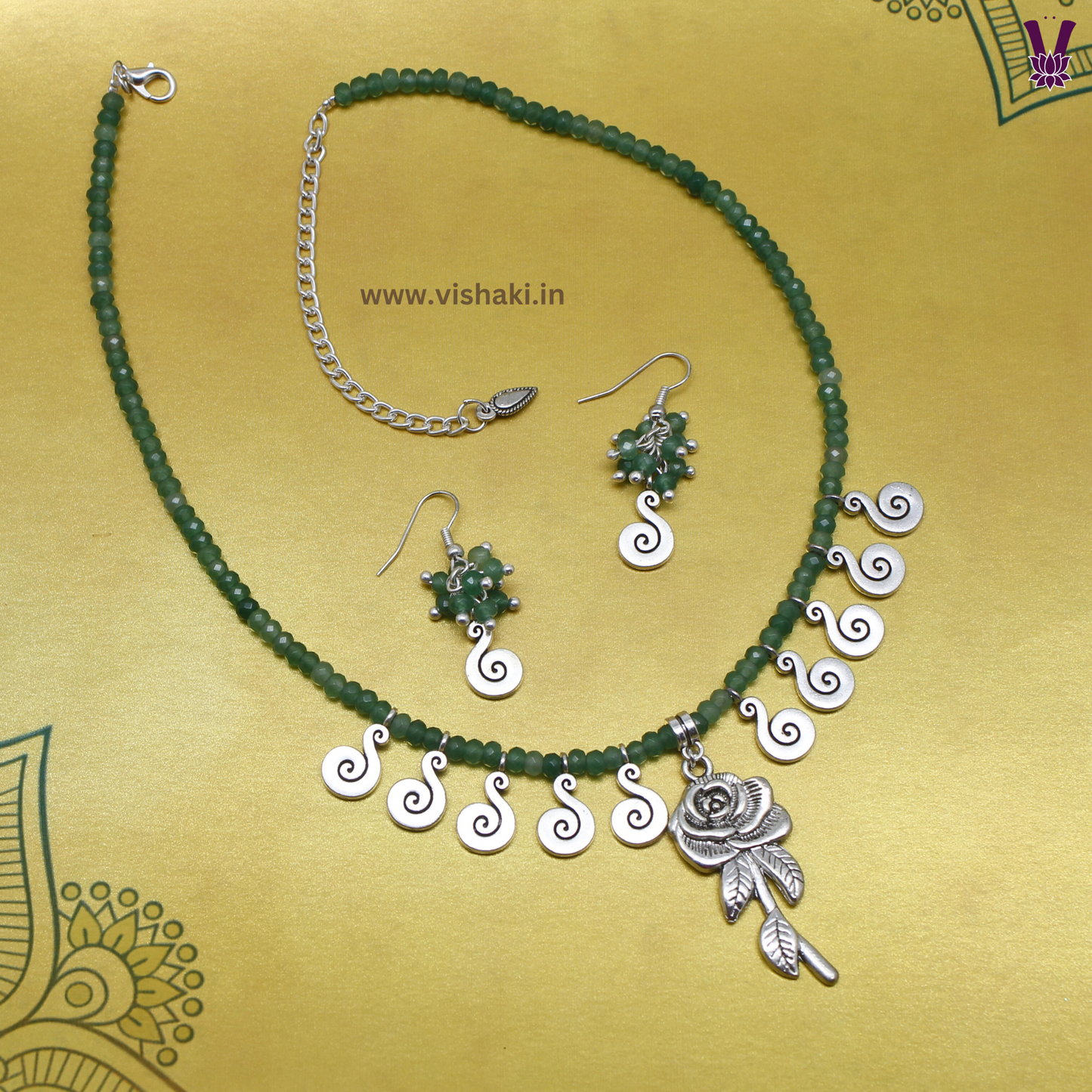 Mrudhvi Green Agate Choker Necklace Set