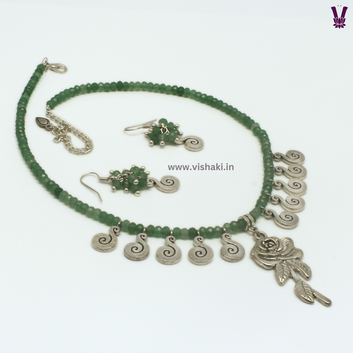 Mrudhvi Green Agate Choker Necklace Set