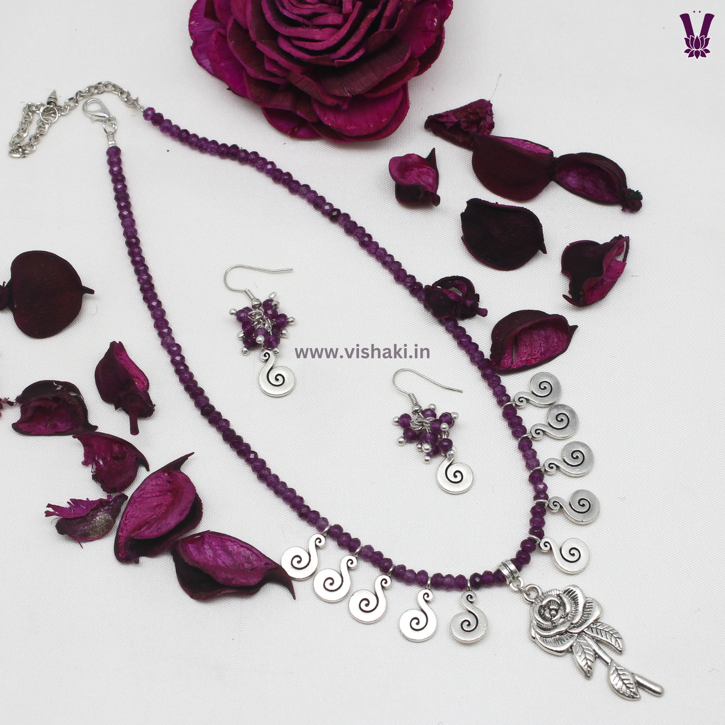 Mrudhvi Purple Agate Choker Necklace Set