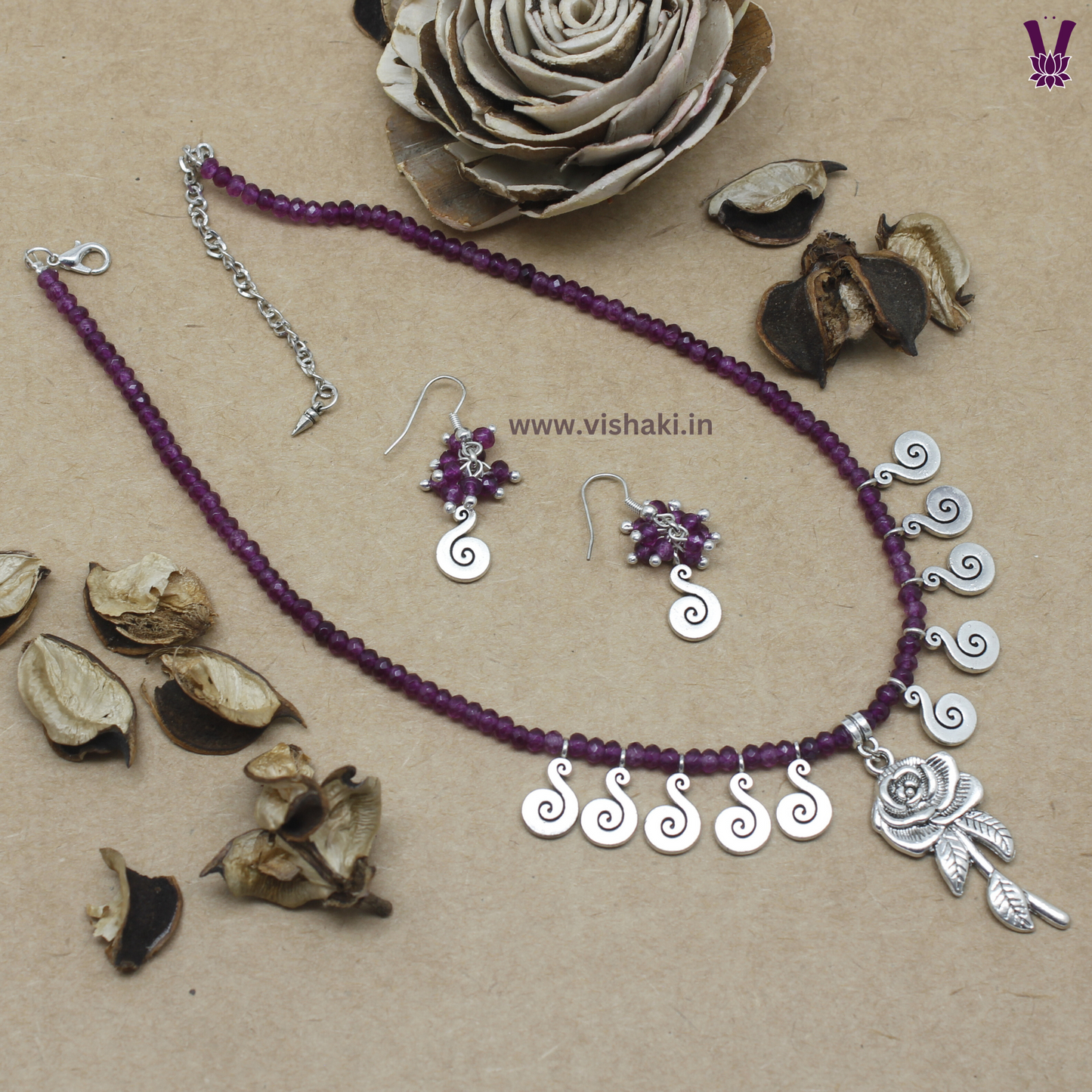 Mrudhvi Purple Agate Choker Necklace Set