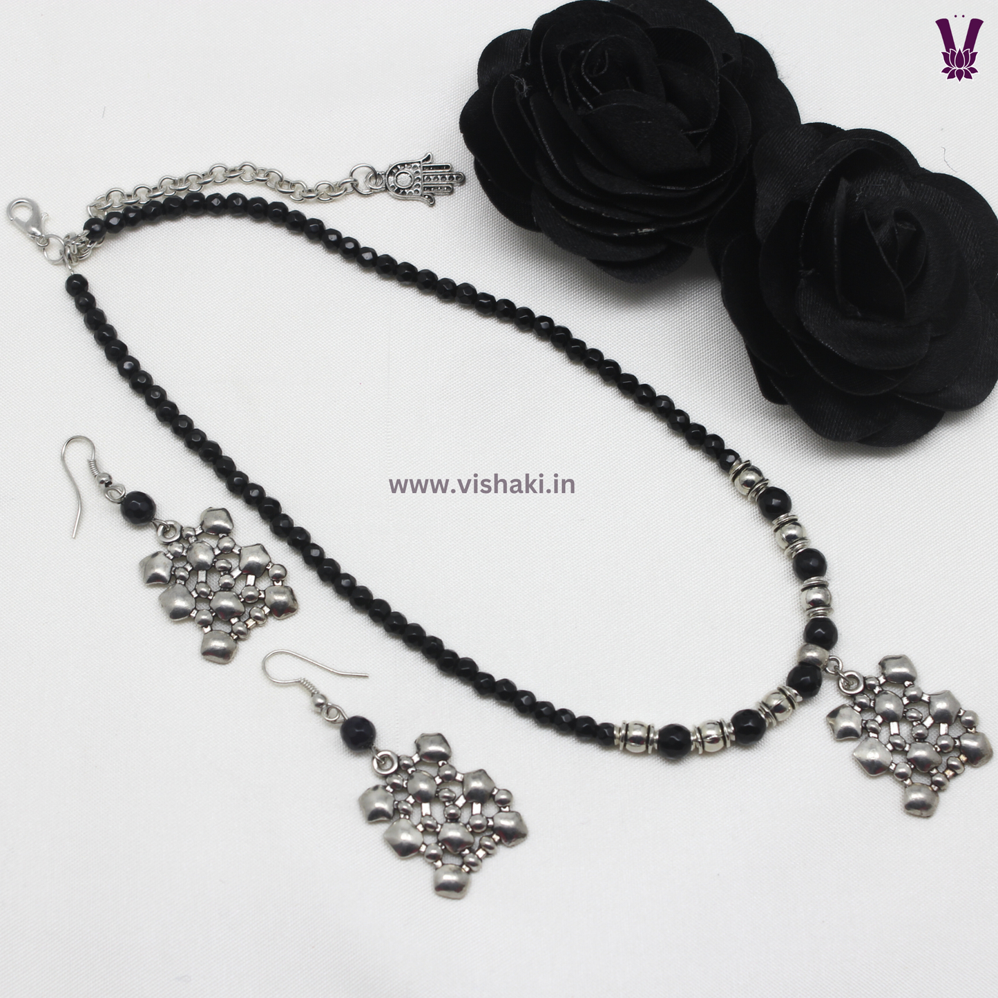 Mrudhvi Black Agate Choker Necklace Set