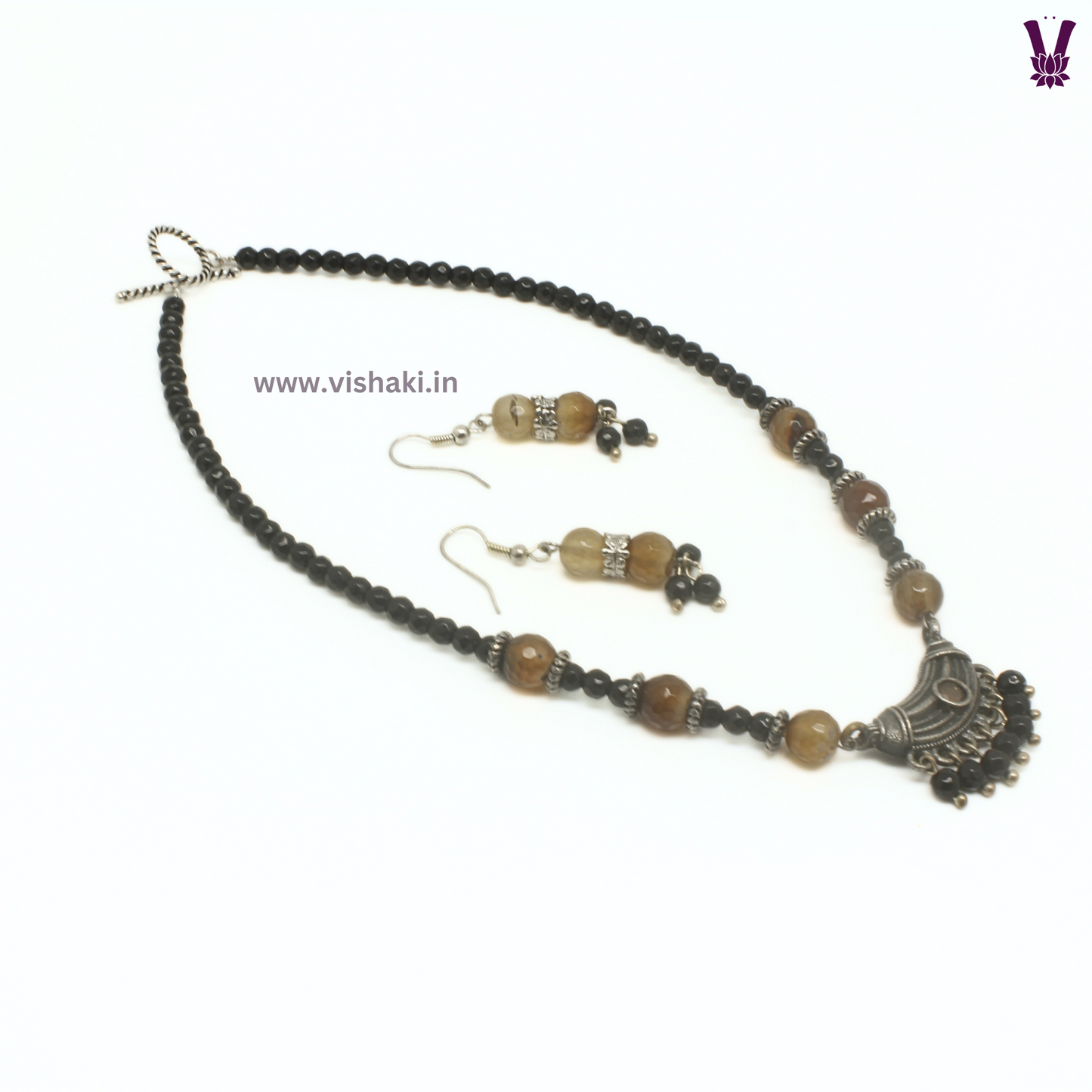 Mrudhvi Black and Brown Agate Choker Necklace Set