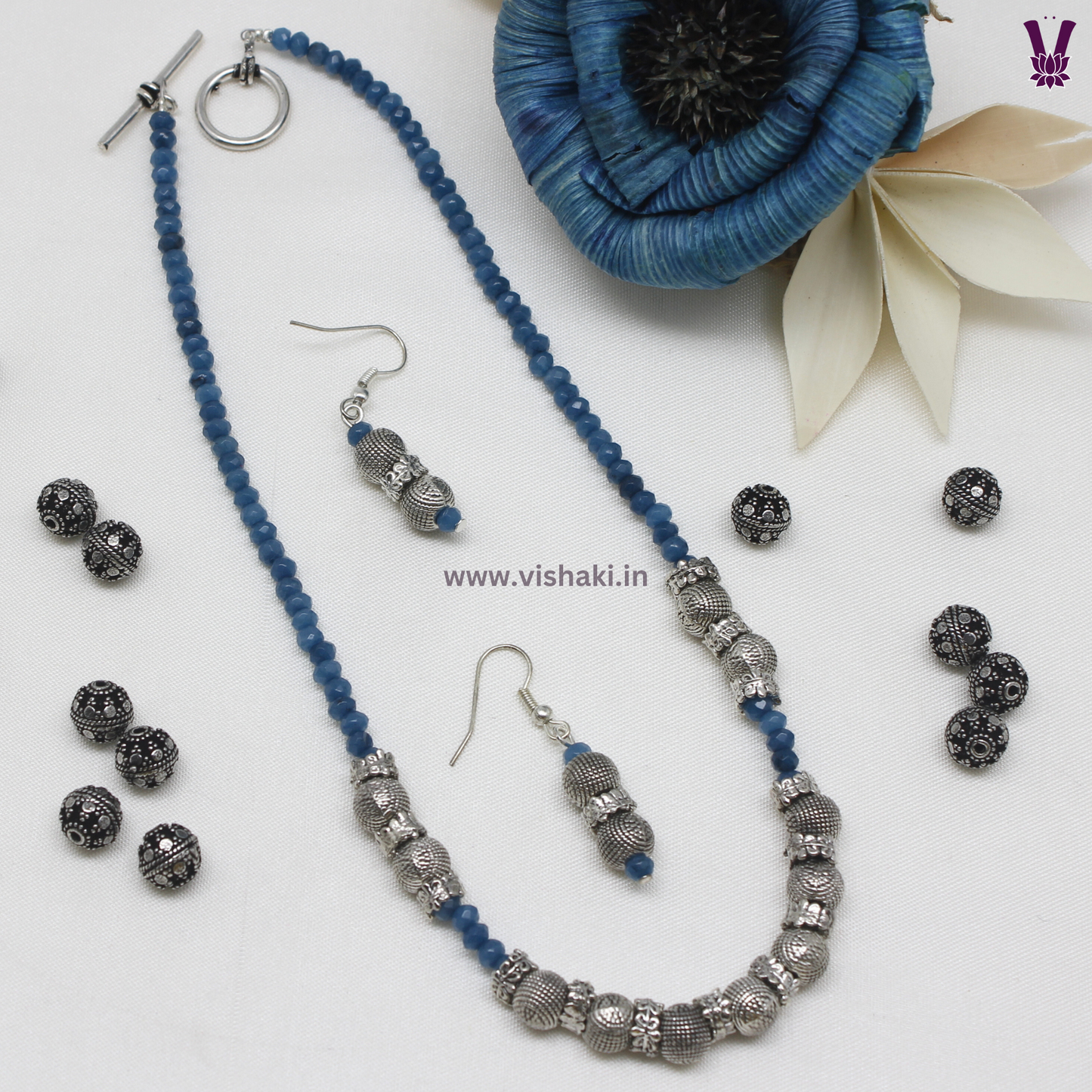 Mrudhvi Blue Agate Choker Necklace Set