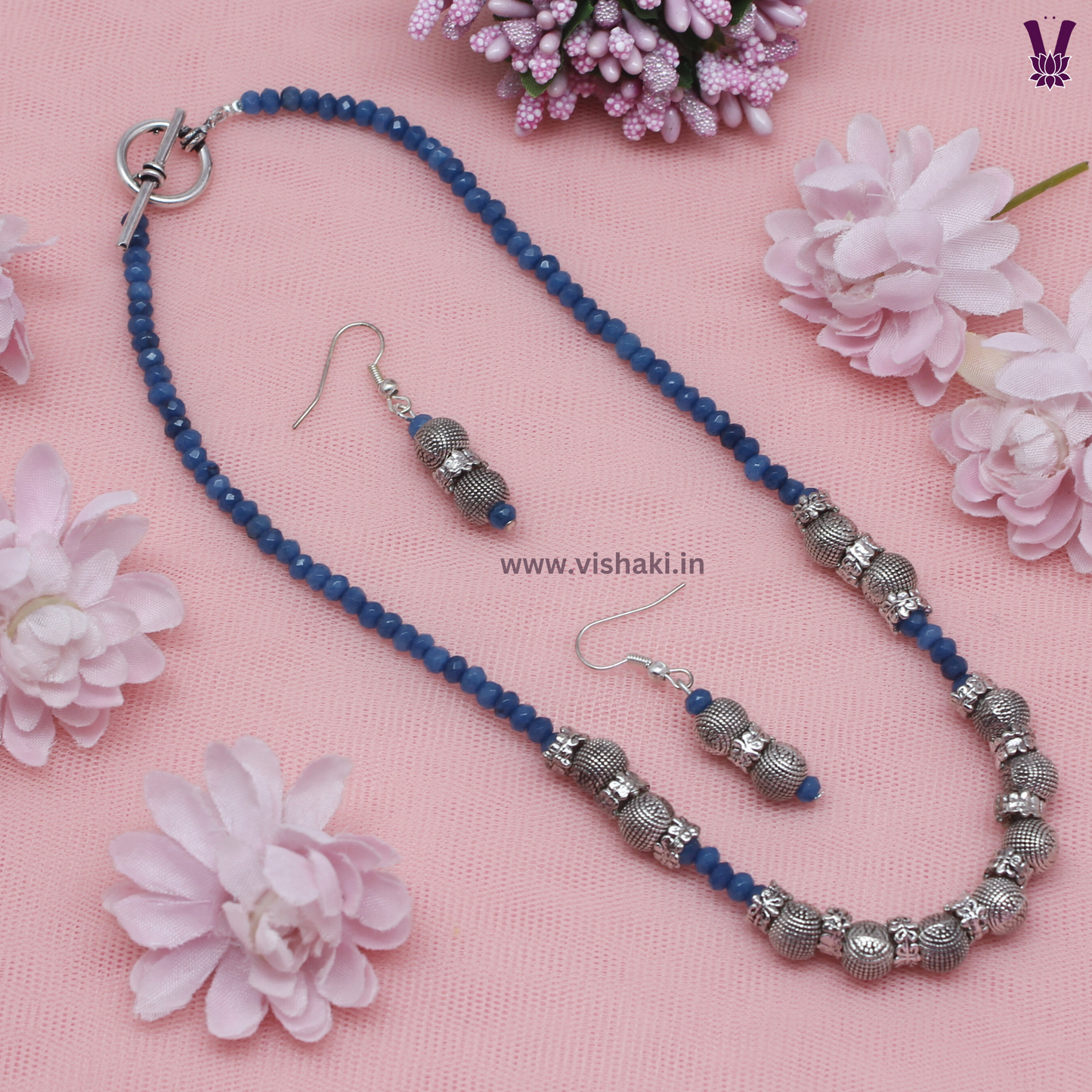 Mrudhvi Blue Agate Choker Necklace Set