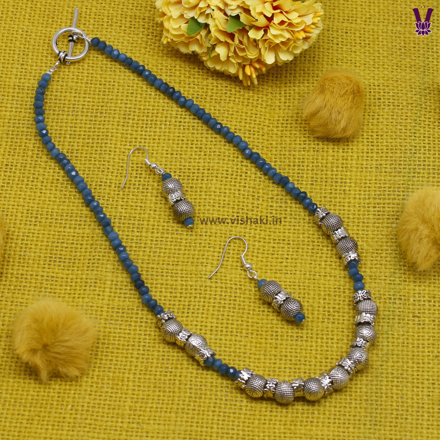 Mrudhvi Blue Agate Choker Necklace Set