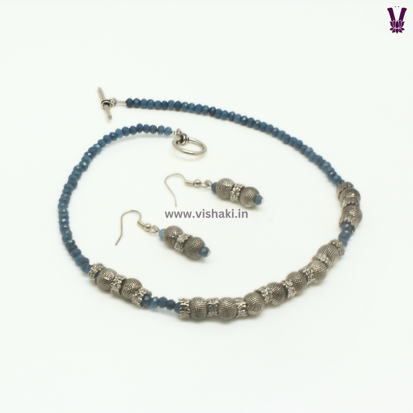 Mrudhvi Blue Agate Choker Necklace Set