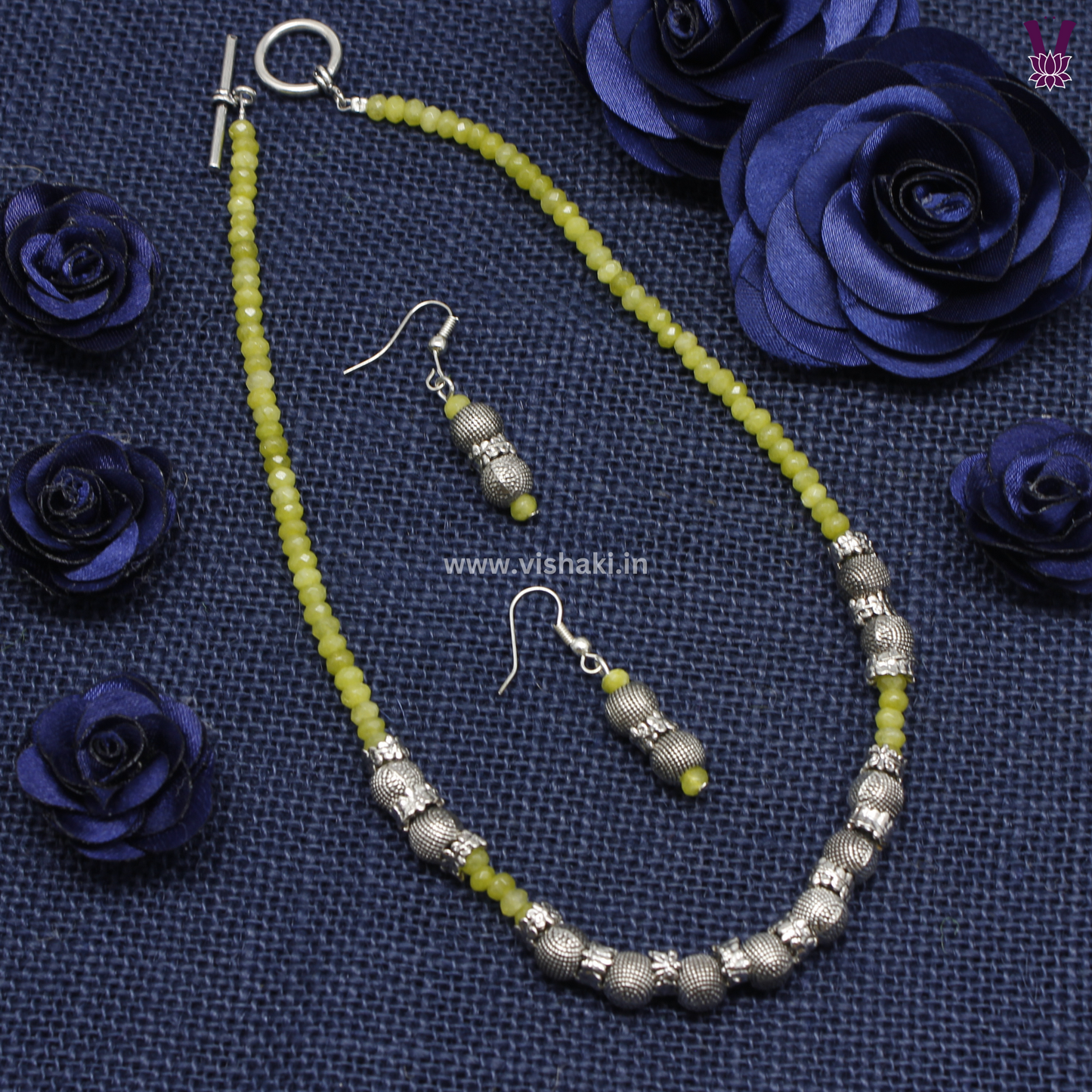Mrudhvi Green Agate Choker Necklace Set