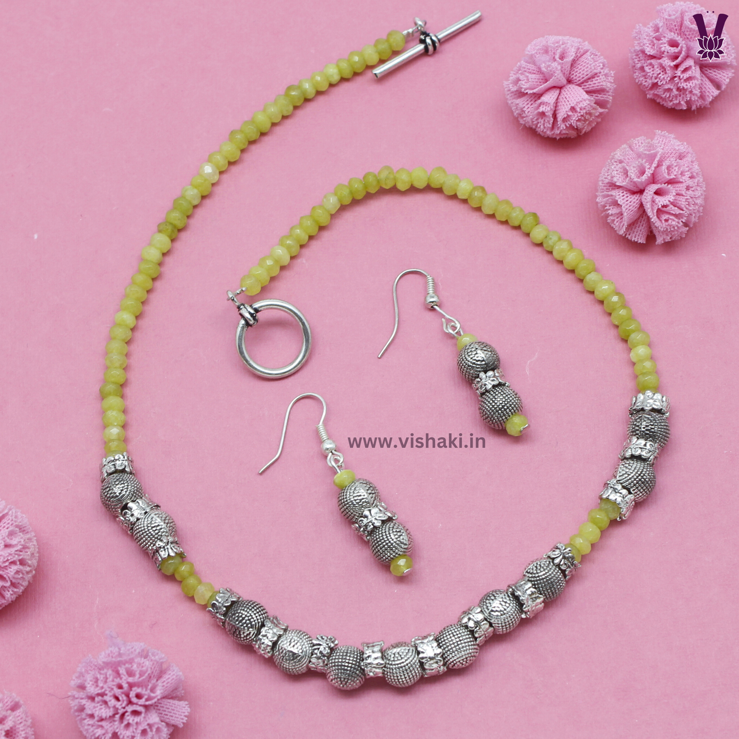 Mrudhvi Green Agate Choker Necklace Set
