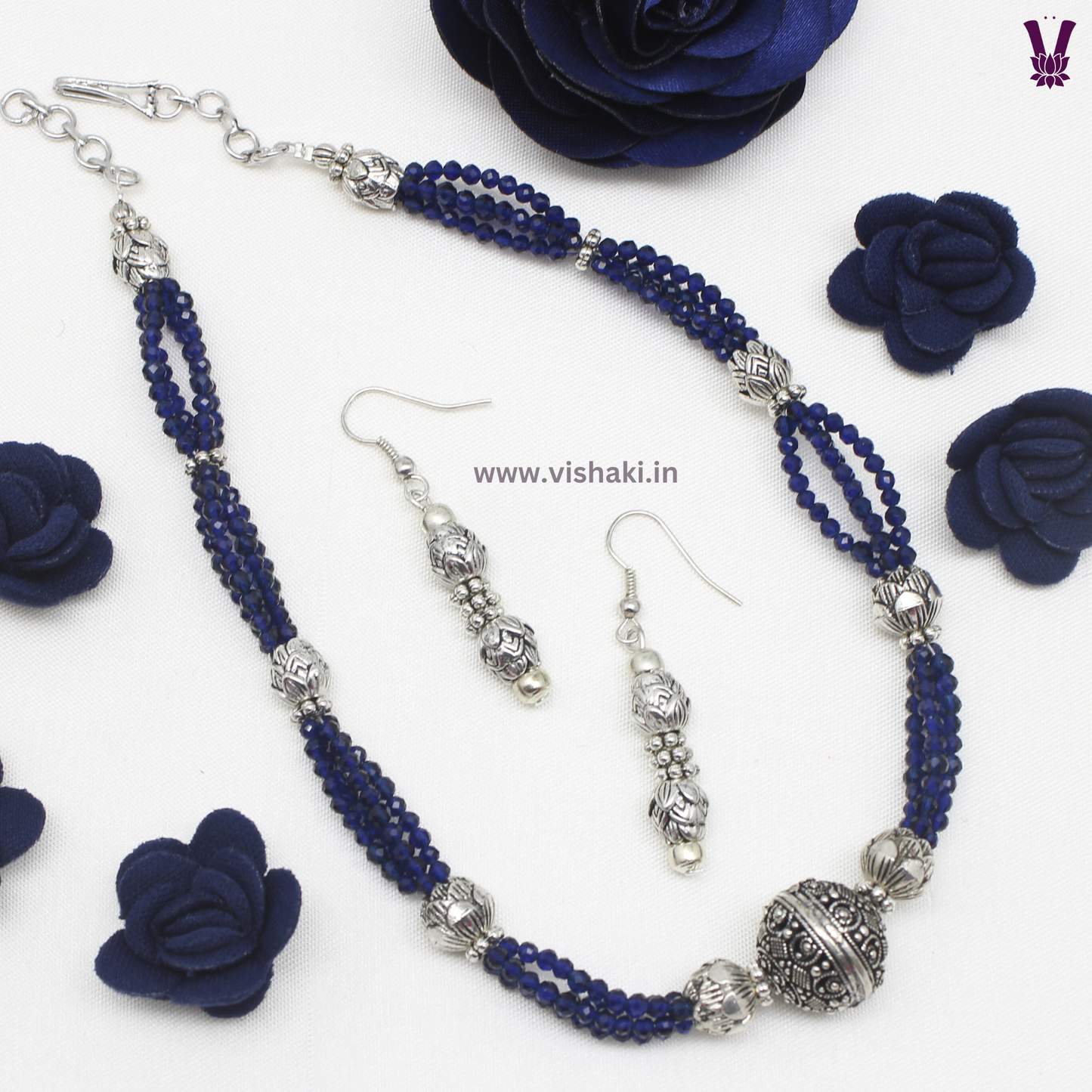 Mrudhvi Blue Agate Choker Necklace Set