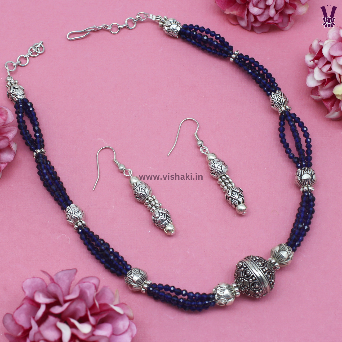 Mrudhvi Blue Agate Choker Necklace Set