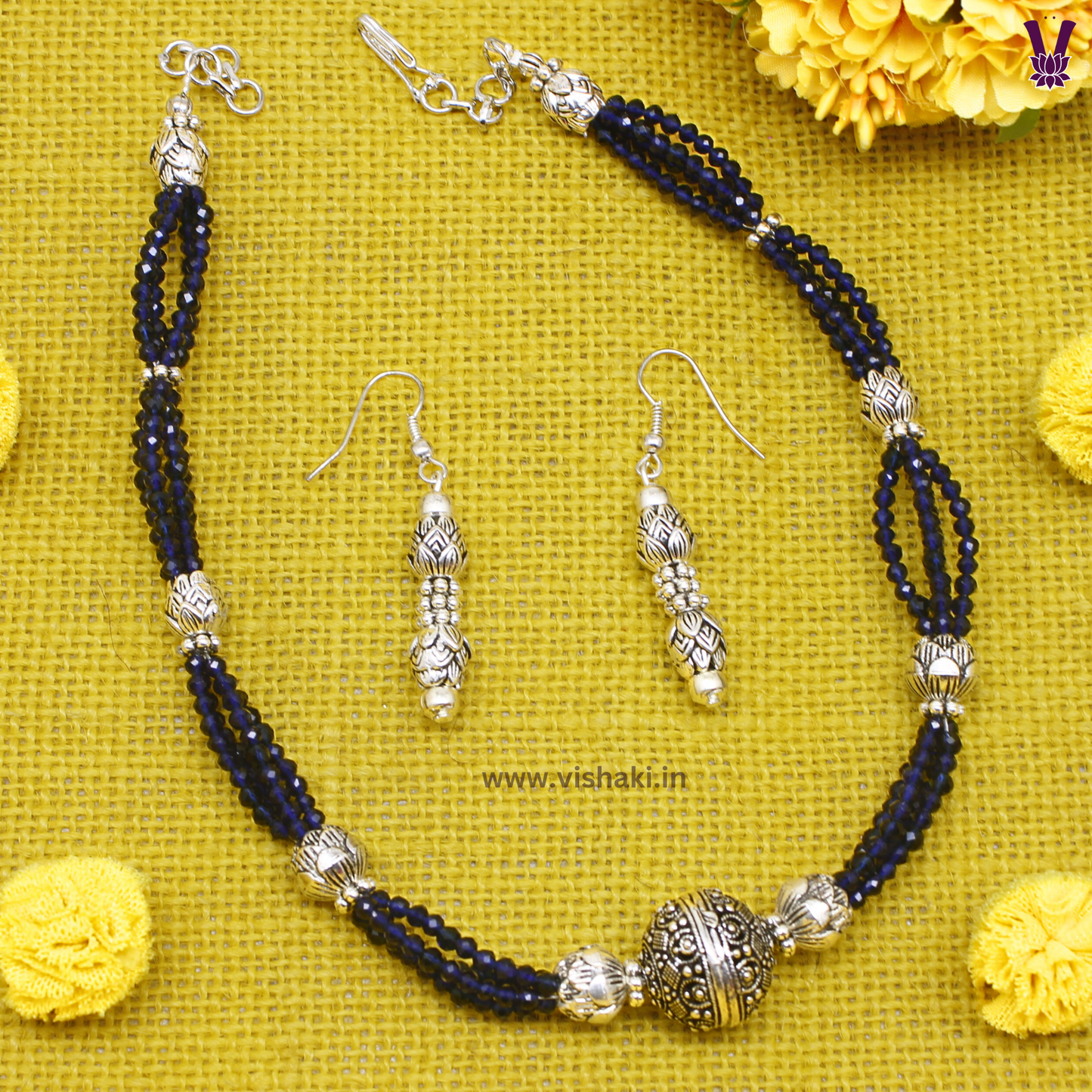 Mrudhvi Blue Agate Choker Necklace Set