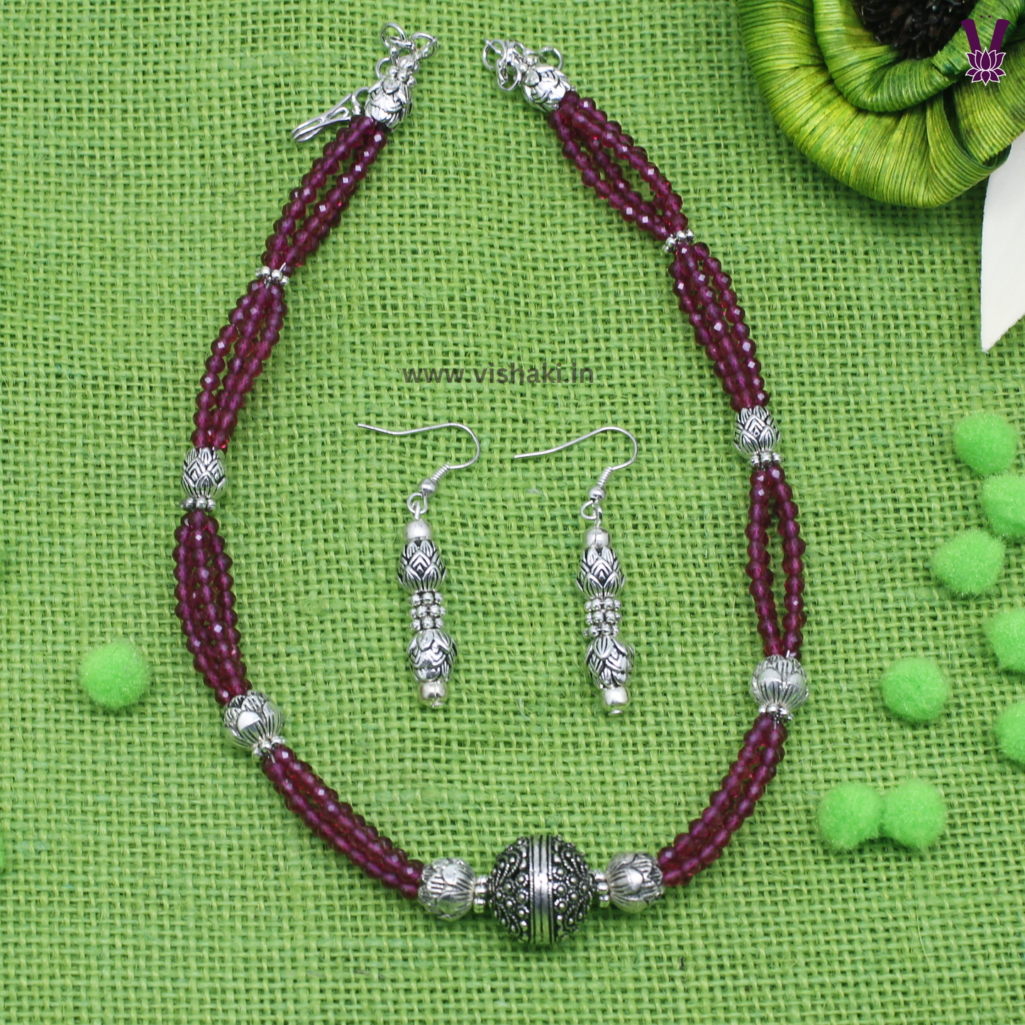 Mrudhvi Ruby Agate Choker Necklace Set