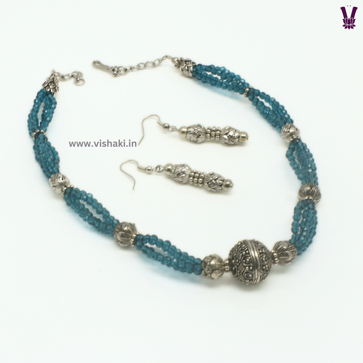 Mrudhvi Sea Green Agate Choker Necklace Set