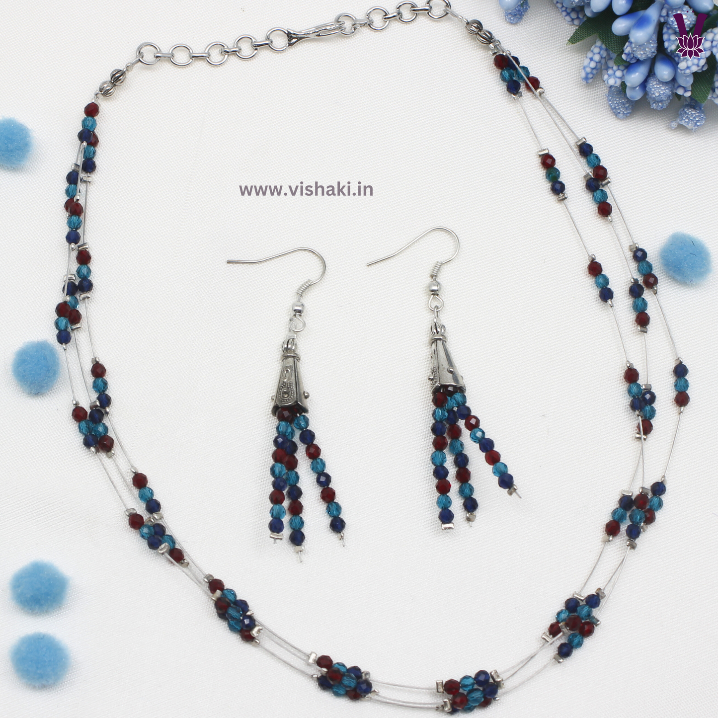 Mrudhvi Tricolor Agate Choker Necklace Set