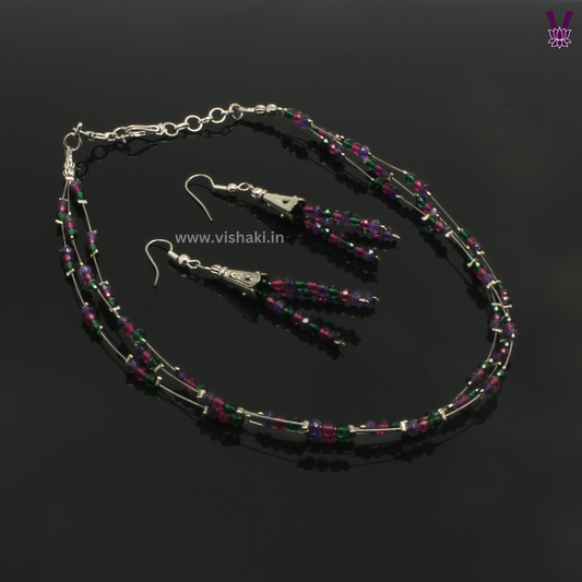 Mrudhvi Tricolor Agate Choker Necklace Set