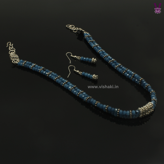 Mrudhvi Blue Agate Choker Necklace Set