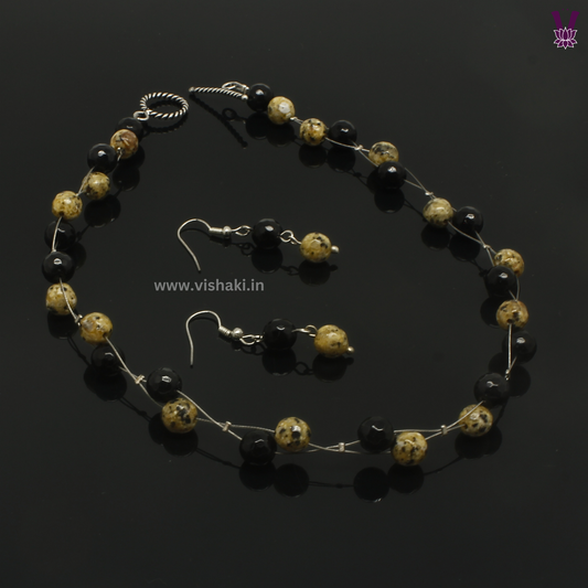 Mrudhvi Black and Yellow Agate Choker Necklace Set