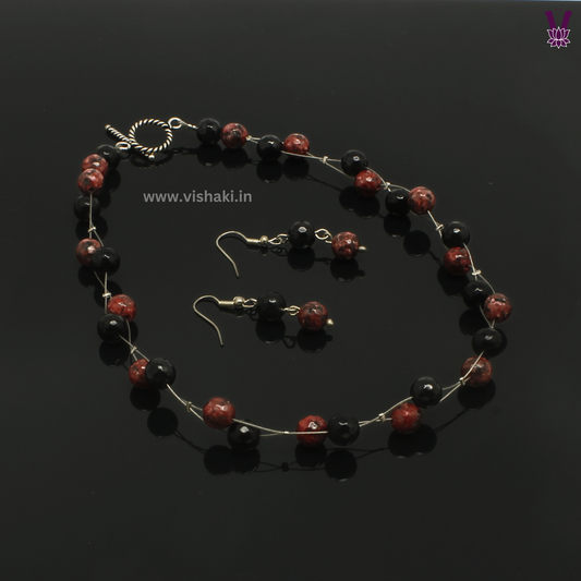 Mrudhvi Black and Maroon Agate Choker Necklace Set